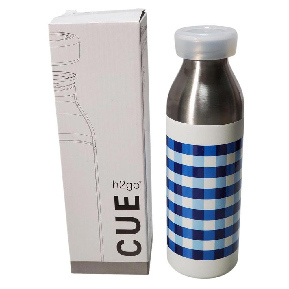 H2go Cue Blue & White Checkered 25 oz 740 ml Water Bottle New In Box